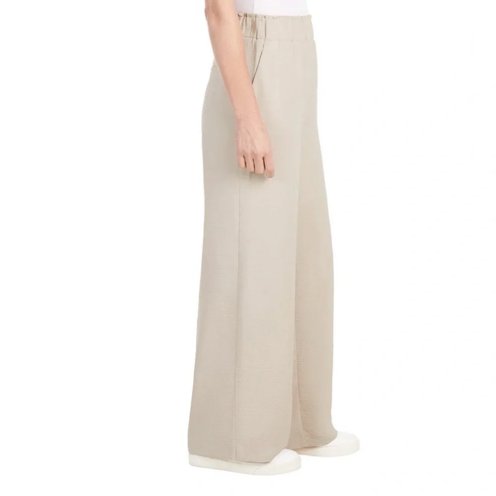 Hilary Radley Women's Wide Leg Crinkle Pants With Elasticwaistband ( Oatmeal, L)